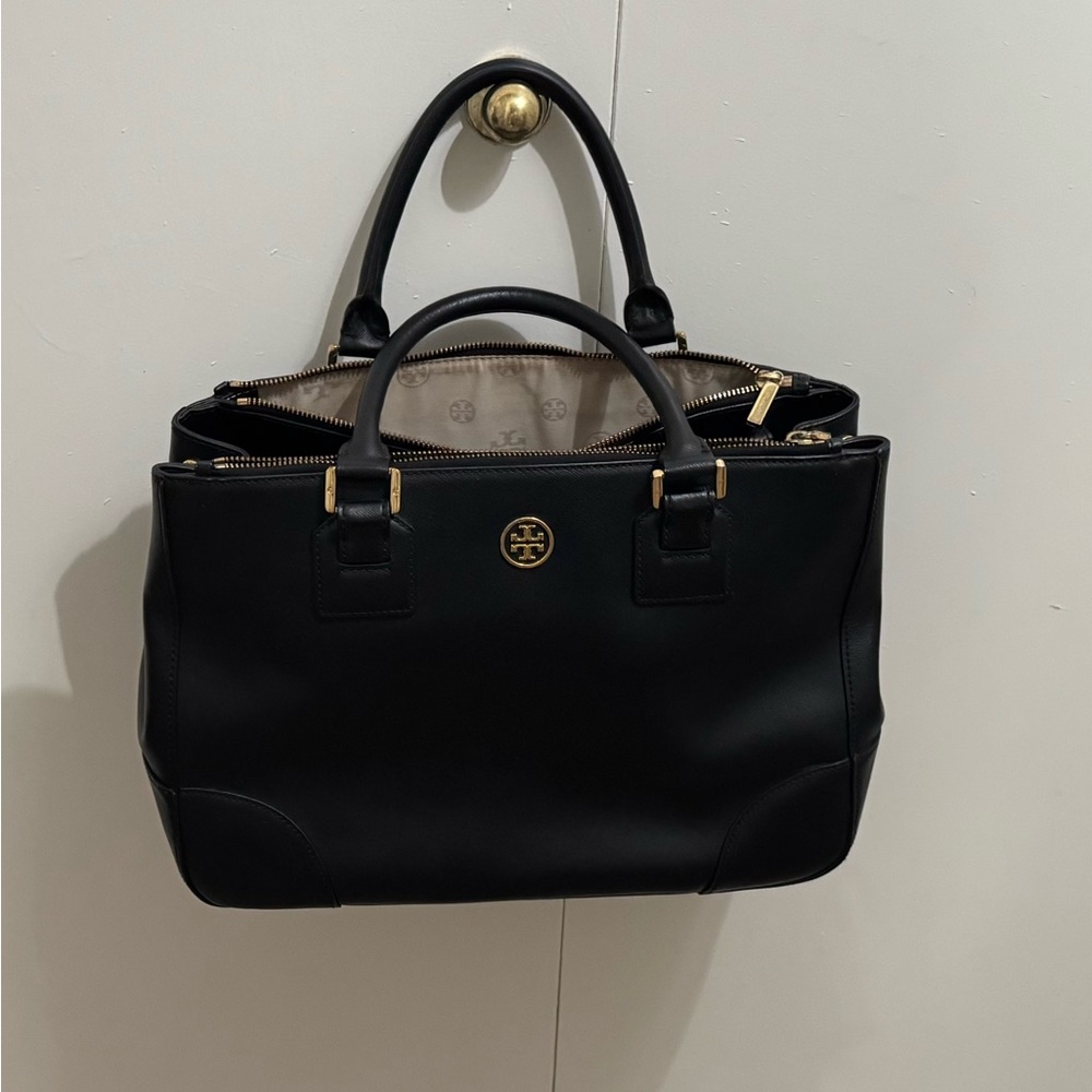 Tory Burch Black Leather Double-Zip Satchel